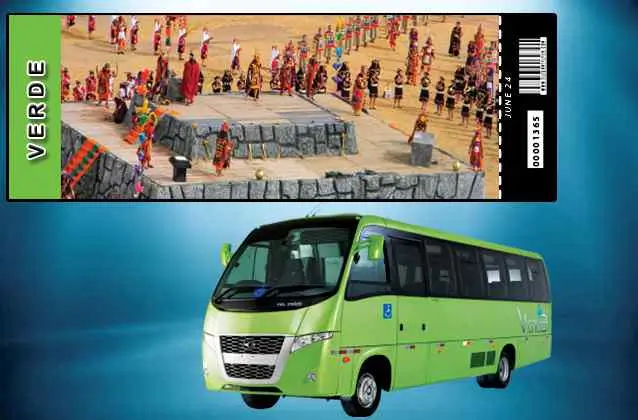 Boleto para Inti Raymi 2026. Sección verde + autobús turístico.
