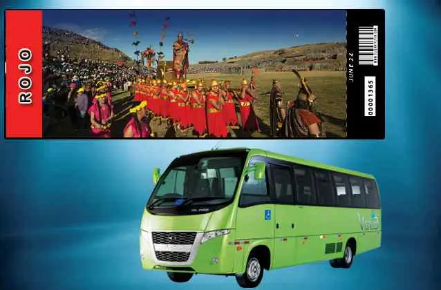 Entrada para Inti Raymi 2026. Sección roja + autobús turístico.
